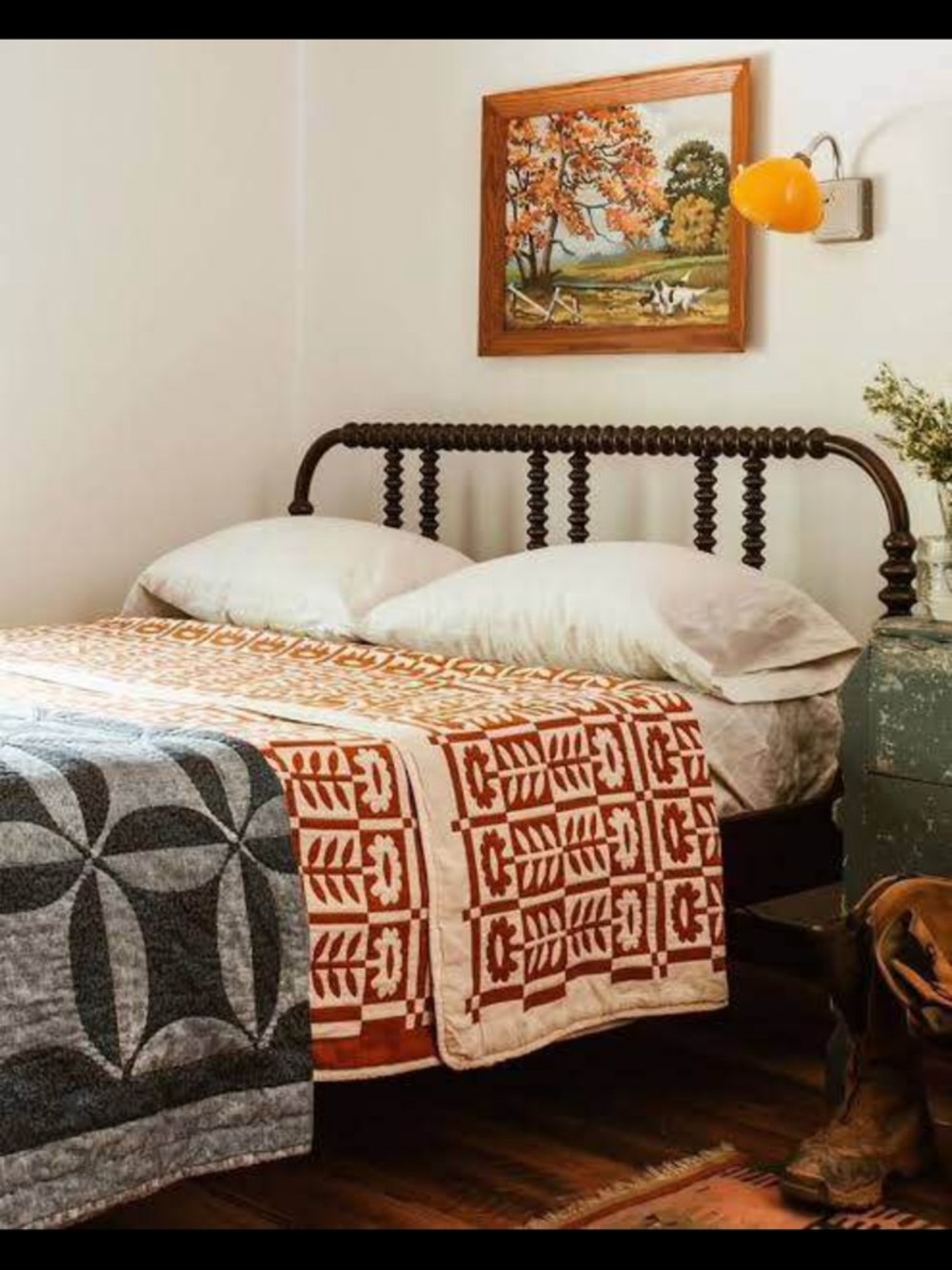 Rust and Gray Two-Tone Decorative Quilt - Rustic Pattern